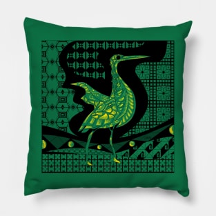 jade green agami heron garza in ecopop talavera azulejo pattern in pop wallpaper Pillow