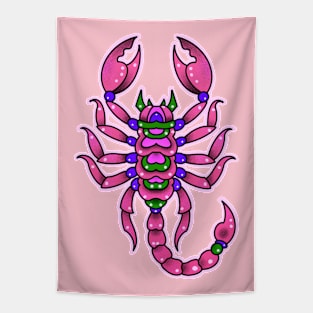 Pink scorpio old school tattoo style Tapestry