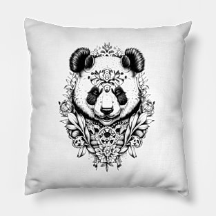 Panda Bear Wild Animal Nature Illustration Art Tattoo Pillow