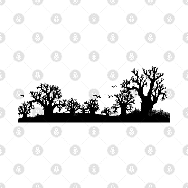 Baobab Trees Silhouette Black and White by Tony Cisse Art Originals