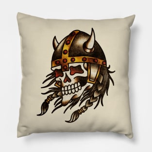 Vintage American Traditional Viking Skull Pillow