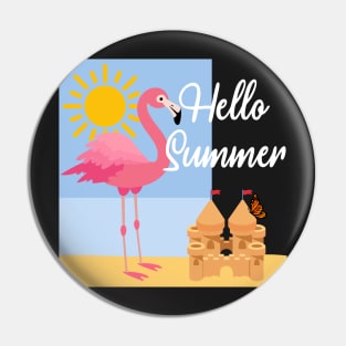 Hello Summer Pink Flamingo Design Pin