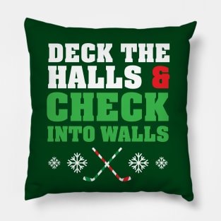 Funny Ice Hockey Christmas Candy Cane Stick Deck The Halls Pillow