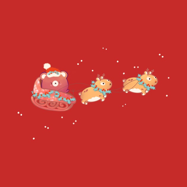 Santa Bear Sleigh Ride with Reindeers by Rinco Ronki