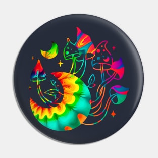 Psychodelic Colors Magic Mushrooms and Moon Pin