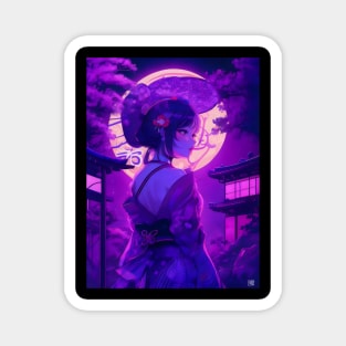 Purple neon Japanese girl Magnet