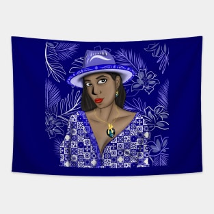 black caribbean woman in panama hat and talavera arts Tapestry