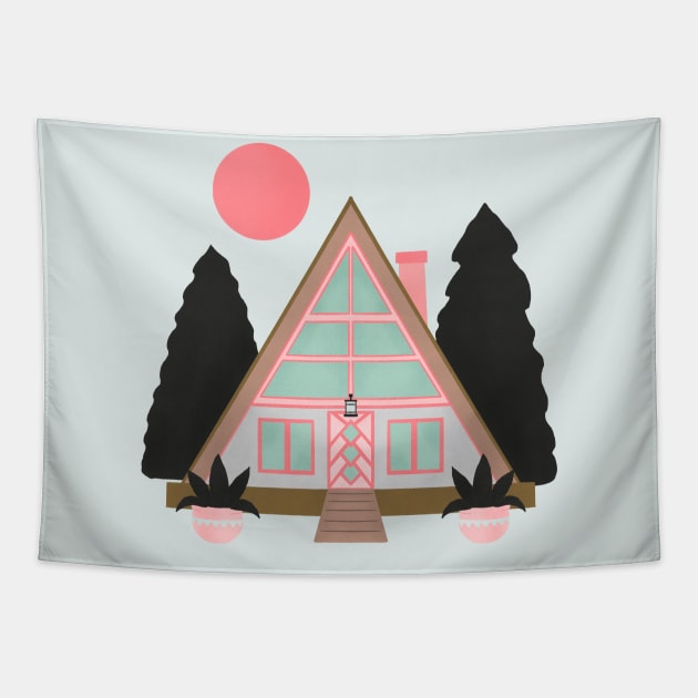 A-frame mid century modern cabin Tapestry by Home Cyn Home 