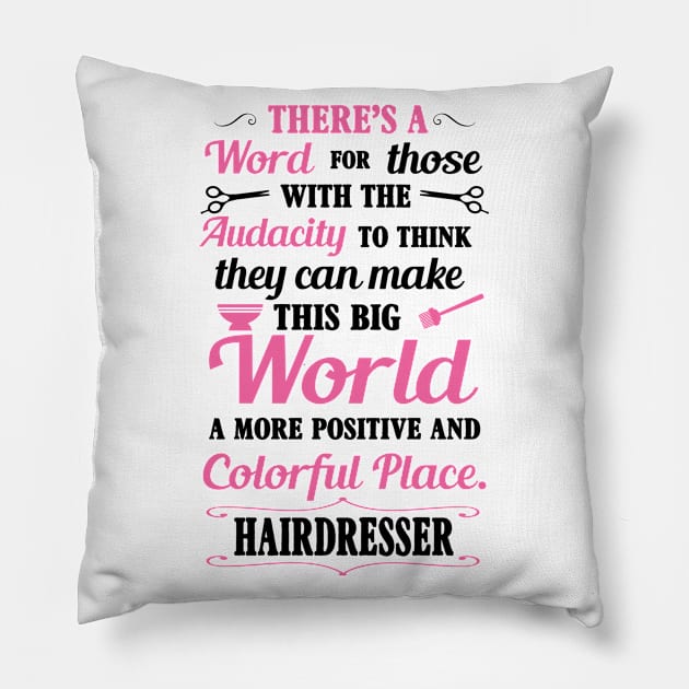 Big colorful world with hairdresser (black) Pillow by nektarinchen