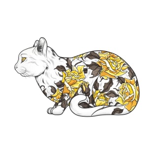Cat in Yellow Roses Tattoo T-Shirt