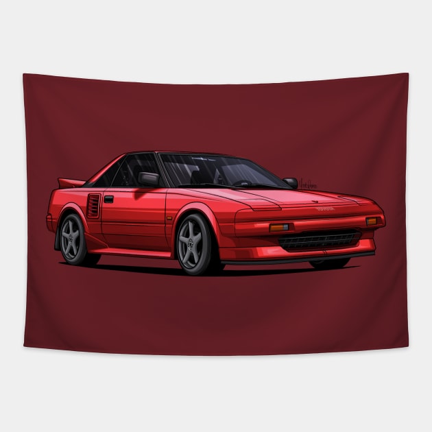 Toyota MR2 SW11 Red - Digital drawing Tapestry by Mario Ramos Rally Art