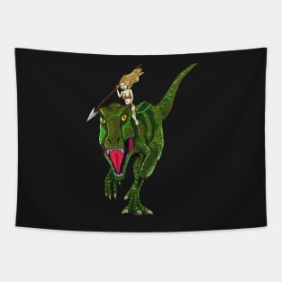 Woman Riding T- Rex Tapestry