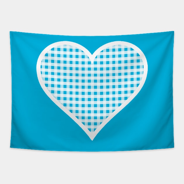 Blue and White Gingham Heart Tapestry by bumblefuzzies