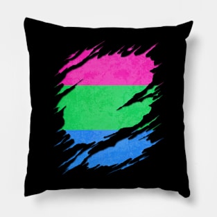 Polysexual Pride Flag Ripped Reveal Pillow