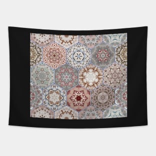 Hexagonal Oriental and ethnic motifs in patterns. Tapestry