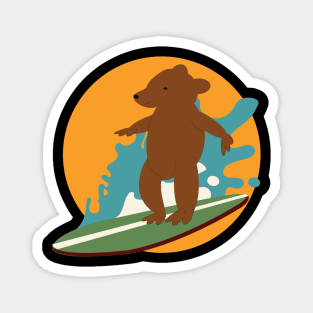 Brown bear surfing board vintage Magnet