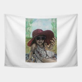 Just a girl with a hat Tapestry