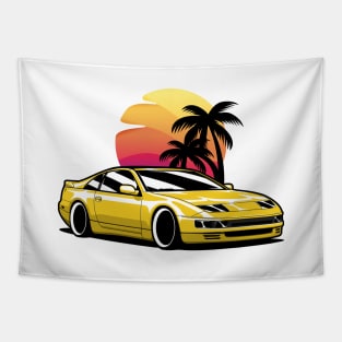 Yellow 300ZX Sunset Palms Tapestry