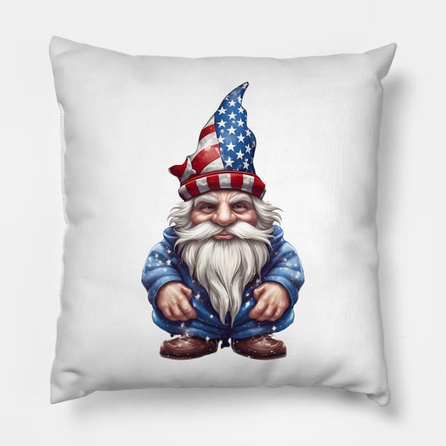 4th of July Gnome #2 Pillow by Chromatic Fusion Studio