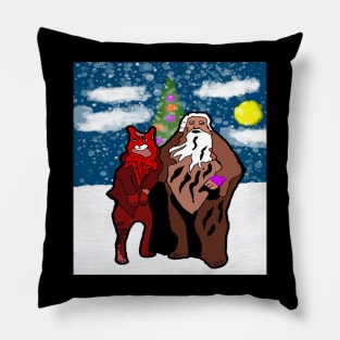 drawing Christmas cat bigfoot Pillow