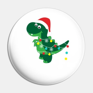 Cute Tyrannosaurus Tree Rex Funny Dino Santa Hat Christmas Dinosaur Pin