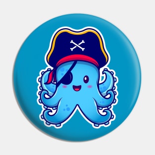 Cute Pirate Octopus With Eyepatch Cartoon Pin