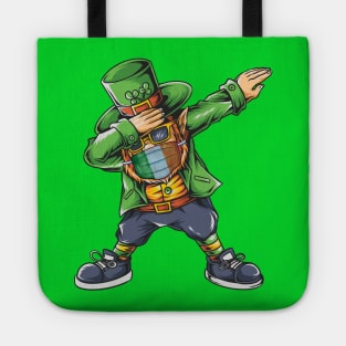 St Patricks Day Dabbing Leprechaun Face Mask Irish flag Tote