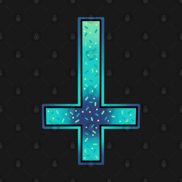 inverted cross, aqua blue with confetti sprinkles by weilertsen