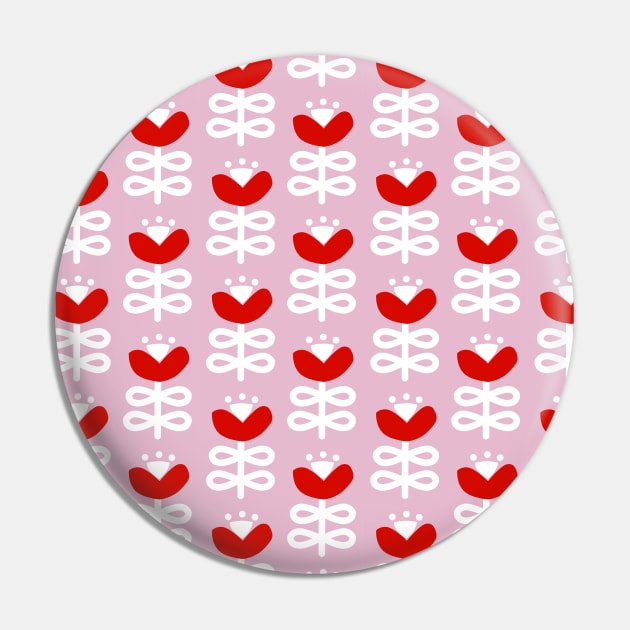 Pink and Red Scandi Folk Floral Pattern Pin by KathrinLegg