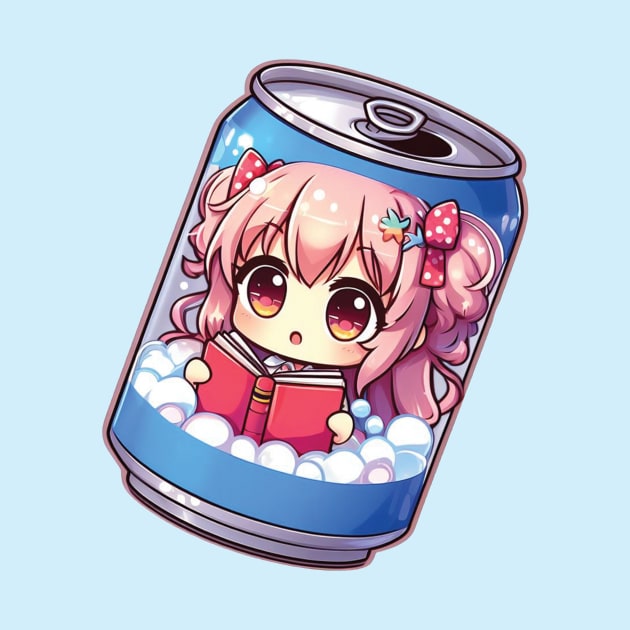 Anime Girl reading a book inside a soda can by blue-koala