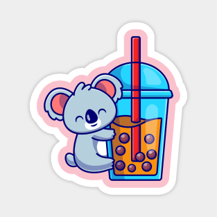 Cute Koala Hug Boba Milk Tea Cup Cartoon Magnet