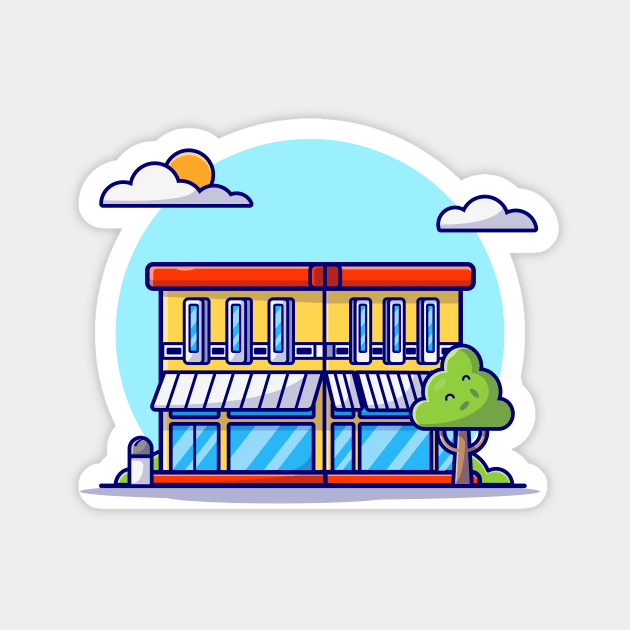 Street Café Building Cartoon Vector Icon Illustration Magnet by Catalyst Labs