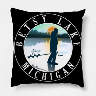 Betsy Lake Ice Fishing Michigan Sunset Pillow