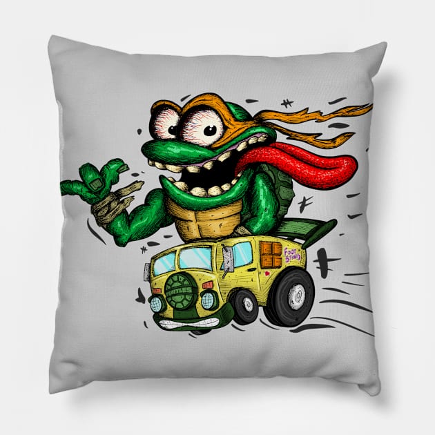 Turtle Fink Mikey Pillow by Just Reese Art