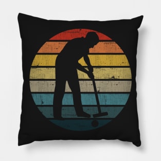 Croquet Player Silhouette On A Distressed Retro Sunset product Pillow