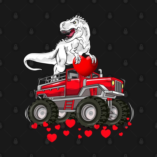 Dinosaur Monster Truck T Rex Valentines Hearts Toddlers Kids T-Shirt by Unique-Tshirt Design