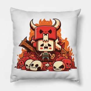 Cute happy kawaii halloween hell warrior skull lady Pillow