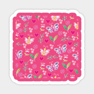 Butterfly and flowers seamless pattern. Magnet