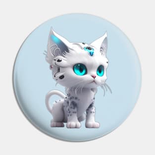 White Cyborg Cat Pin