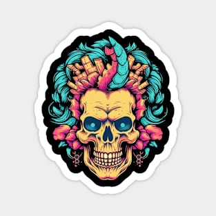 Skull with Flowers and Vaporwave Colors Magnet