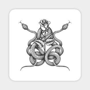 Two Snake and Rose Flower Magnet