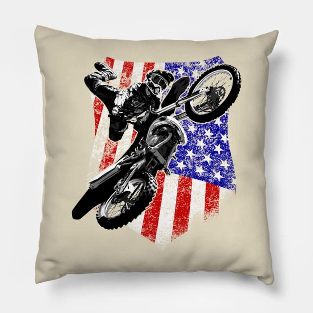 Motocross Dirt Bike American Flag Pillow by Styleuniversal