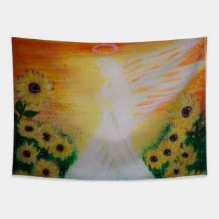 Angel in the sunflower field Tapestry