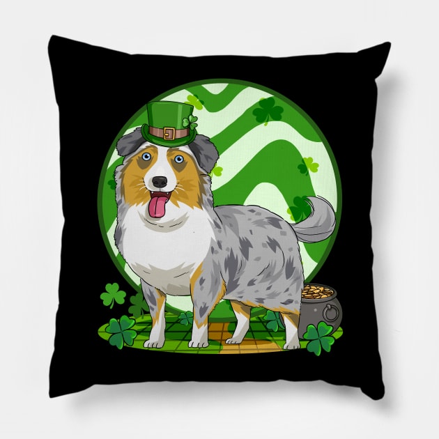 Australian Shepherd Dog St Patricks Day Leprechaun Pillow by Noseking