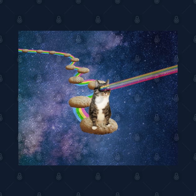 Cute tabby cat in space shooting rainbows from the sunglasses by Purrfect