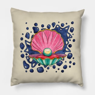 Cartoonish clam with pearl, bright seashell Pillow