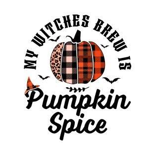 My Witches Brew Is Pumpkin Spice Halloween Plaid Leopard T-Shirt
