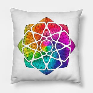 Rainbow Vector Crystal Mandala - Black Outline Pillow