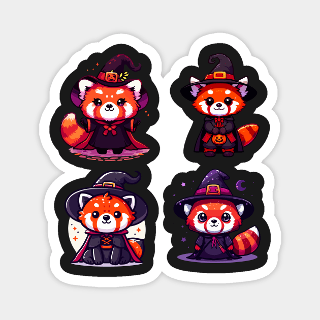 Red Panda Witches Sticker Set Magnet by CeeGunn