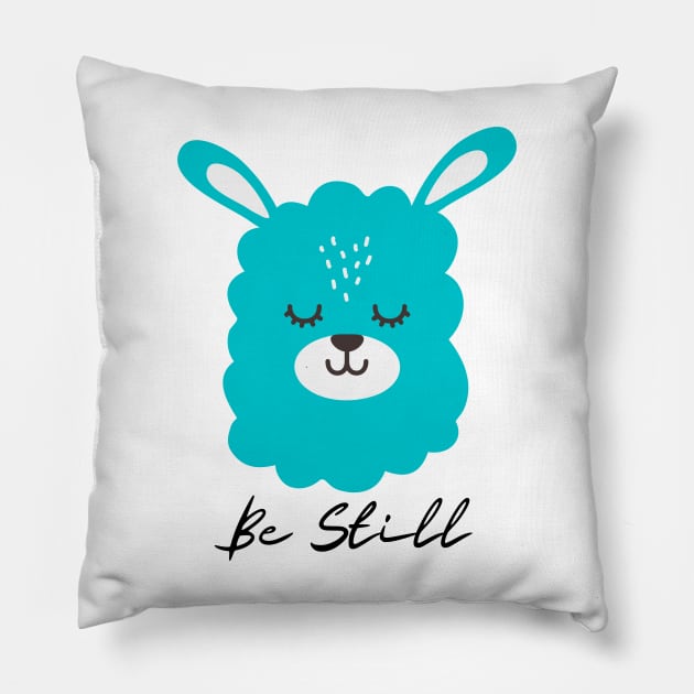 Blue Meditating Llama be still and know Pillow by Dog & Rooster